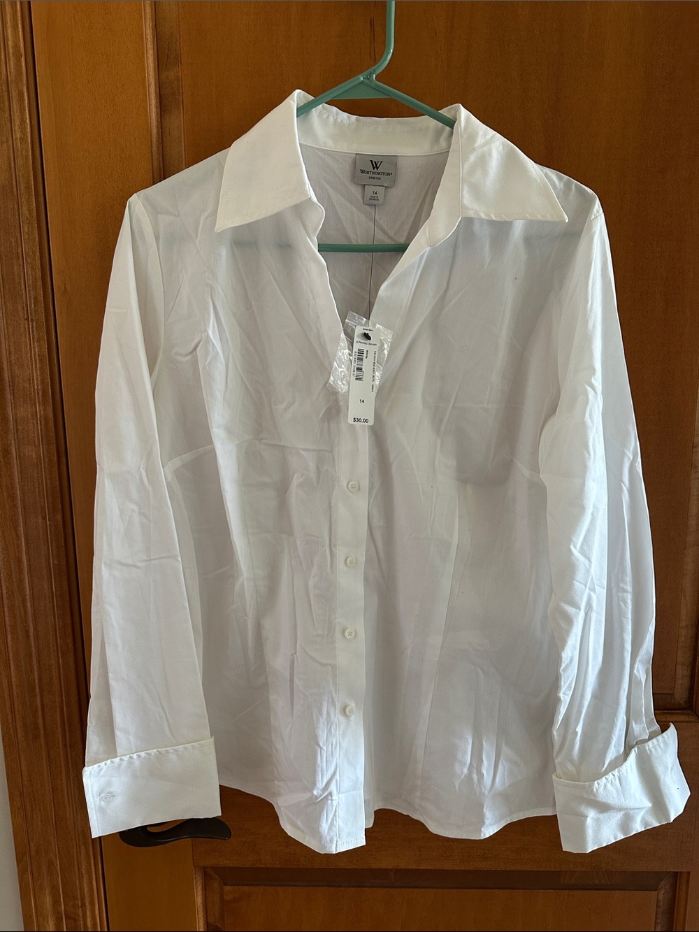 Worthington Stretch White Button-Down Women's Dress Shirt Size 14 NWT